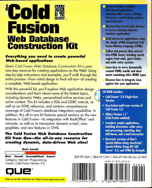 Cold Fusion Web Database Construction Kit By Ben Forta